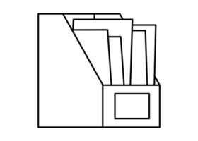Hand drawn cute outline illustration of file archive with papers. Flat information storage line art doodle. Data management icon. Folder with office files. Database storage. Isolated. vector