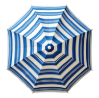 Top view of a striped blue and white beach umbrella isolated on transparent background png
