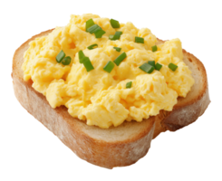 Scrambled eggs served on toasted bread slice isolated on transparent background png
