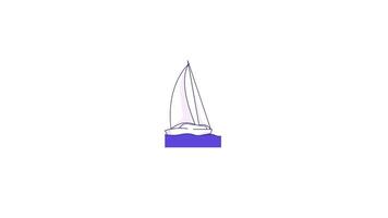 White sailboat gliding over tranquil ocean waves 2D cartoon object animation. Yachting sailing boat journey on sea water in summer breeze animated flat colorful item 4K isolated on white video