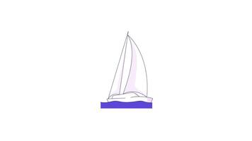 Minimalist white sailboat gliding on calm waters 2D cartoon object animation. Floating vessel. Marine travel. Ocean journey. Sailing boat animated flat colorful item 4K isolated on white video
