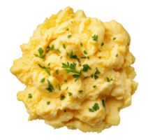 Scrambled eggs with parsley isolated on transparent background, top view png