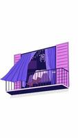 Peaceful black person napping on cozy balcony 2D character vertical animation. Lofi chill legs shaking with curtains swaying gently animated person cartoon 4K isolated on white transparent video
