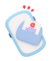 3d desenho animado Móvel telefone, Smartphone com envelope, às símbolo isolado. notificar Boletim de Notícias, conectados social rede, entrada o email conceito, 3d render ilustração png