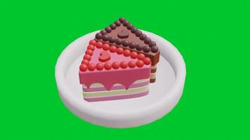 3D Cake Slices Rotating on Plate with Green Screen Background video