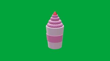 Spinning 3D Pink Soft Serve Ice Cream on Green Screen video
