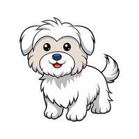 Adorable cartoon illustration of a smiling maltese dog with fluffy white fur and happy expression vector