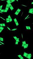 Falling Green Dollar Bills on Black Background, Vertical View video