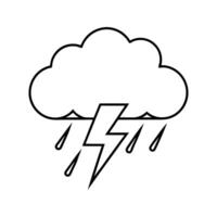 Black Line Art Thunderstorm Cloud Rain Lightning vector