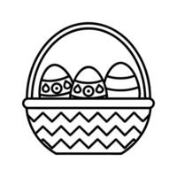 Easter Eggs in Zigzag Patterned Basket Line Art black and white vector