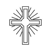 Black Outline Cross Symbol with Radiating Lines White Background vector