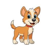 Cute cartoon dog illustration standing with happy expression smiling and wearing a red collar vector