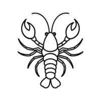 Black and white line art of a crayfish, simple contour drawing with claws and segmented body, minimal style, white background vector