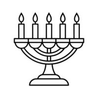 Black Line Art Menorah with Five Lit Candles hanukkah vector