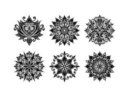 Six elegant black and white floral design elements with detailed swirls and ornate patterns vector