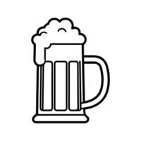 Black and white line art of a beer mug with a foamy top, simple outline drawing of glass with handle, white background vector
