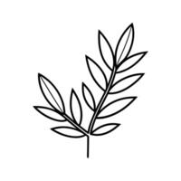Black Line Art Simple Branch with Leaves Botanical Illustration vector