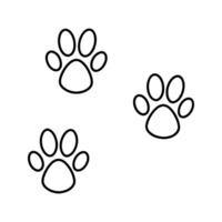Black line art of three paw prints, simple and clean outline design, arranged diagonally, white background, no shading vector