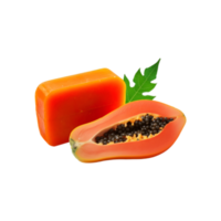 Papaya soap with slice and leaf on transparent background png
