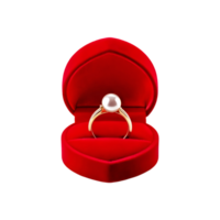 Beautiful Pearl ring in a red jewellery box on transparent background png