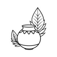 Black Line Art Pot with Leaves Simple Design white vector