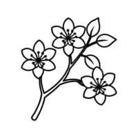 Black and white line art of a cherry blossom branch, elegant and minimal, traditional Japanese ink style, clean outline, isolated on white background vector