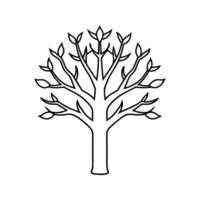 Simple Black Line Drawing of a Tree with Leaves white vector