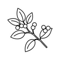Black Line Drawing Branch with Leaves and Berries Simple Botanical Illustration vector