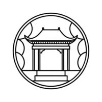 Black Line Art Circular Design Featuring a Chinese Pavilion vector
