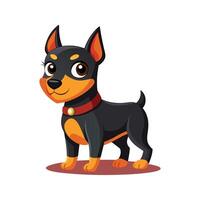 Adorable cartoon miniature pinscher dog with red collar and cute expression on white background vector