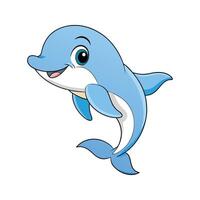 Adorable cartoon dolphin in a playful pose with big friendly eyes against a white background vector
