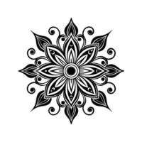 Exquisite black and white floral mandala design with intricate swirls and detailed patterns vector