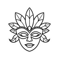 Black and White Carnival Mask Outline Feather Design vector
