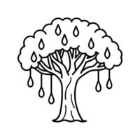 Black Line Art Tree with Hanging Drops Illustration vector