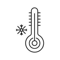 Black Line Art Thermometer Snowflake Cold Weather Icon vector