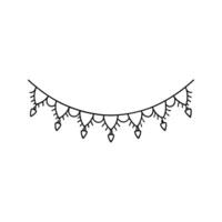 Black Line Art Festive Bunting Garland String with Triangles and Bulbs vector