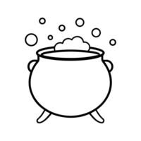 Black Line Art Cauldron with Bubbles Witchcraft Potion vector