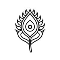 Black Line Art Peacock Feather Design Elegant Symmetrical Pattern vector