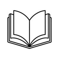 Simple black line art icon of an open book, minimal design, clean outline, no shading, black and white, isolated on white background vector