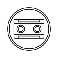 Black and White Line Art Cassette Tape Icon in Circle vector