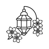 Black Line Art Lantern with Flowers Floral Design Element vector