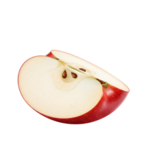 Close up of a red apple slice with seeds visible on transparent background png