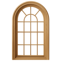 Isolated arched window with wooden frame and multiple panes on transparent background png