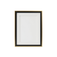 A portrait oriented picture frame with black and gold border on transparent background png
