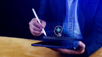concept, using technology for working tools. Chat with AI, using technology smart robot AI, artificial intelligence to generate something. LLMs, tech ai photo
