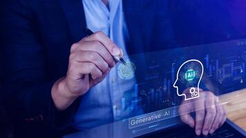 concept, using technology for working tools. Chat with AI, using technology smart robot AI, artificial intelligence to generate something. robot photo