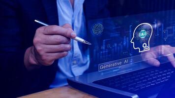 concept, using technology for working tools. Chat with AI, using technology smart robot AI, artificial intelligence to generate something. chat bot ai photo