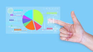 Market research and marketing analysis with Ai technology. customer surveys and statistics. analysts touch on pie charts and graphs, financial growth graph chart report, Business planning, chart photo
