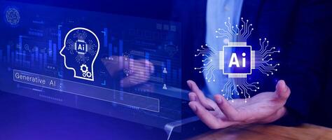 concept, using technology for working tools. Chat with AI, using technology smart robot AI, artificial intelligence to generate something. generative, ai photo