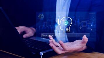 concept, using technology for working tools. Chat with AI, using technology smart robot AI, artificial intelligence to generate something. ai photo